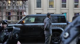 Former Spice Girls Melanie Chisholm and Emma Bunton get totally swamped by Paparazzi as they arrive at Victoria Beckhams birthday party