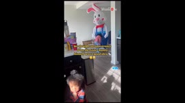 Baby boy shows zero signs of joy after being surprised by the Easter Bunny