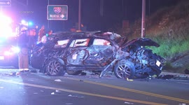 Car Flies Off 405 Freeway in Bel Air, LA. USA
