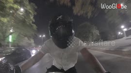 Inconsiderate car driver brushes past bike rider and tips his ride over