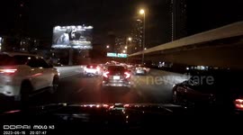 Flying rock hits windscreen of oncoming car at busy motorway