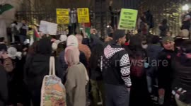 USA: Crowd of Palestine supporters outside and inside Columbia University’s gate in New York