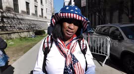 SOPHIA, a trump supporter speaks out in support former U.S. President Donald Trump while waiting for Trump to arrive on the first day of his criminal trial at New York Criminal Court