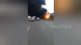 Thick smoke billows across highway after transformer catches fire in northern India