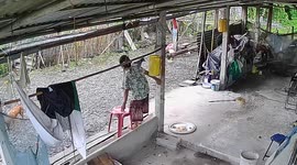 Grandmother topples off plastic chair