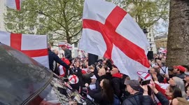 Tommy Robinson appears at St George's Day rally in Whitehall
