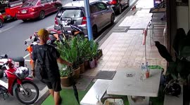 Excited pet dog knocks over pensioner shuffling along pavement