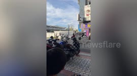 Hoverboard rider crashes during horse drawn carriage wedding