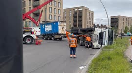 Lorry overturns on busy London road - 'travelling at just five miles an hour'