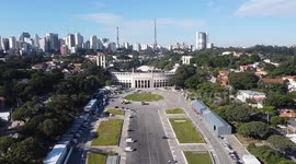 Brazil: Aerial view of the Pacaembu Stadium under repair in Sao Paulo