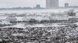 River in northeast China awakens with sparkling ice floes as spring thaw unfolds