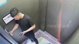 Man's hilarious reaction as person entering from second lift door startles him