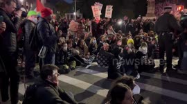 USA: People chant for justice at the rally to stop arming Israel in Brooklyn, NY