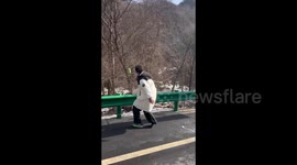 China: Man's shoe flies away as he hits snowball in Shaanxi