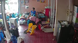 Plastic slide breaks while toddler sits on it at home