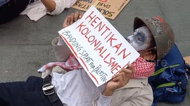 Indonesian mime artist Wanggi Hoed held solidarity walk protest for Palestine Freedom In Bandung Indonesia