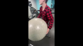 Treadmill mishap: balloon ball gets devoured!