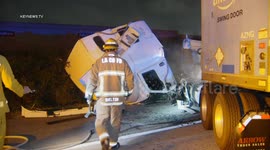 San Dimas: Semi Destroyed in Crash on EB 210 Freeway in San Dimas, LA