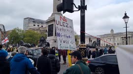 Anti ULEZ protesters rally at Trafalgar Square and march down Whitehall