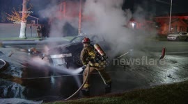 USA: Fatal 2-Vehicle Fiery Crash Into House and Hydrant in Leimert Park, LA
