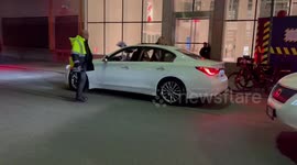 USA: Israel supporters wave Israeli flags from car during rally for Palestine in NYC
