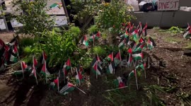 USA: Palestinian flags at the Gaza Solidarity Encampment location in Manhattan, NY