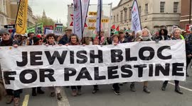 Jewish pro-Palestine protestors march down Whitehall at a 'Stop Arming Israel, Ceasefire Now!' national demonstration in Central London on Saturday, 27 April 2024.