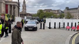 Tom Cruise leaves Trafalgar Square in his Mercedes car filmed on the 28th April 2024