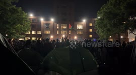 Protesters at George Washington University have stormed the police barricades onto the U-Yard grounds