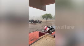 Storm blows through carpark in northeast Thailand