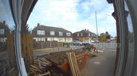 Funny moment gardener's wheelbarrow tips over - covering him in soil