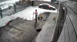 Woman is flattened by snow cascading off roof in China