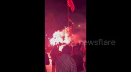 USA: Flares are lit at the Gaza Solidarity Encampment in Manhattan, NYC