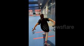 China: A girl skillfully performs a trick on high-speed roller skates in  Baoding, Hebei
