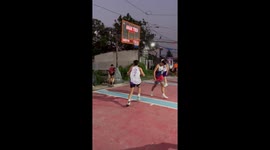 Hard dunk, hard fall: Basketball player tips over hoop