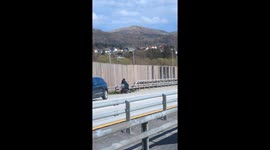 Mobility scooter driver heads the wrong way on busy road