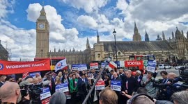 George Galloway holds open air press conference introducing general election candidates for the Workers Party of Britain