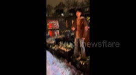 China: Snow pile stunt ends in hilarious fall