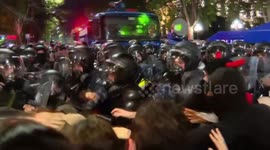 Demonstrators pepper sprayed as violent clashes with police erupt at 'foreign agent' bill protest in Georgia