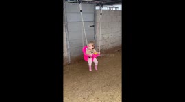 Creative parenting: Child rides horse walker in homemade carousel