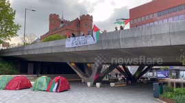 Palestine protest encampment at university of sheffield, chanting, camping in tents, free palestine protest, Isreal