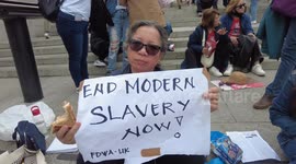 Filipino domestic workers are rallying against trafficking and modern slavery in Trafalgar Square in London, UK