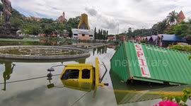 As A Result Of A Driver Driving A Sleeping Container In Tana Toraja, South Sulawesi, Entering A Pool In Makale City