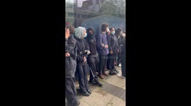 Anti removal protest on Peckham Road out the Best Western Hotel. Removal coach is here and tyres have been deflated.