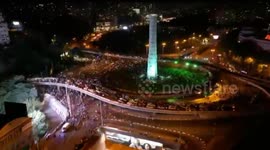 drone video Demonstrators march from Parliament, join protesters on Hero's Square