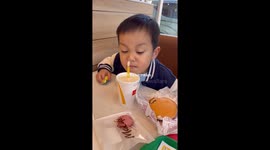 Toddler's hilarious nose straw drinking