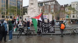 Pro Palestinian protesters occupy National Monument on Dam Square Amsterdam ahead of Remembrance Day ceremony