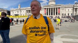 Anti-monarchy group Republic rally in London's Trafalgar Square on the anniversay of crowning of Charles III