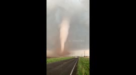 Tornado Filmed Close to Road in Hodges, Texas