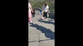Tiny tourist! Nine-month-old defies odds and climbs up Great Wall of China